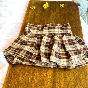 Brown, grey, tan plaid mini golf skirt